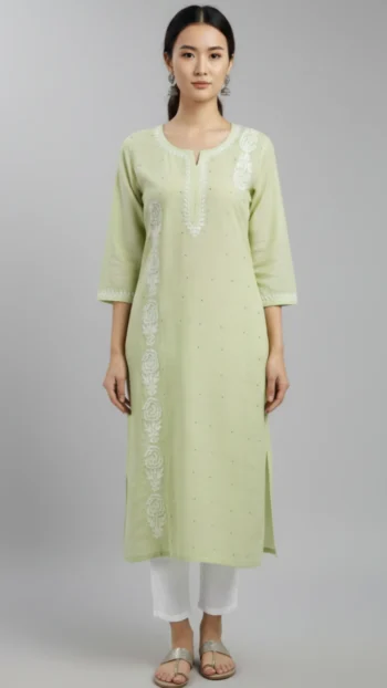 Pastel Green Chikankari Handcrafted Kurti