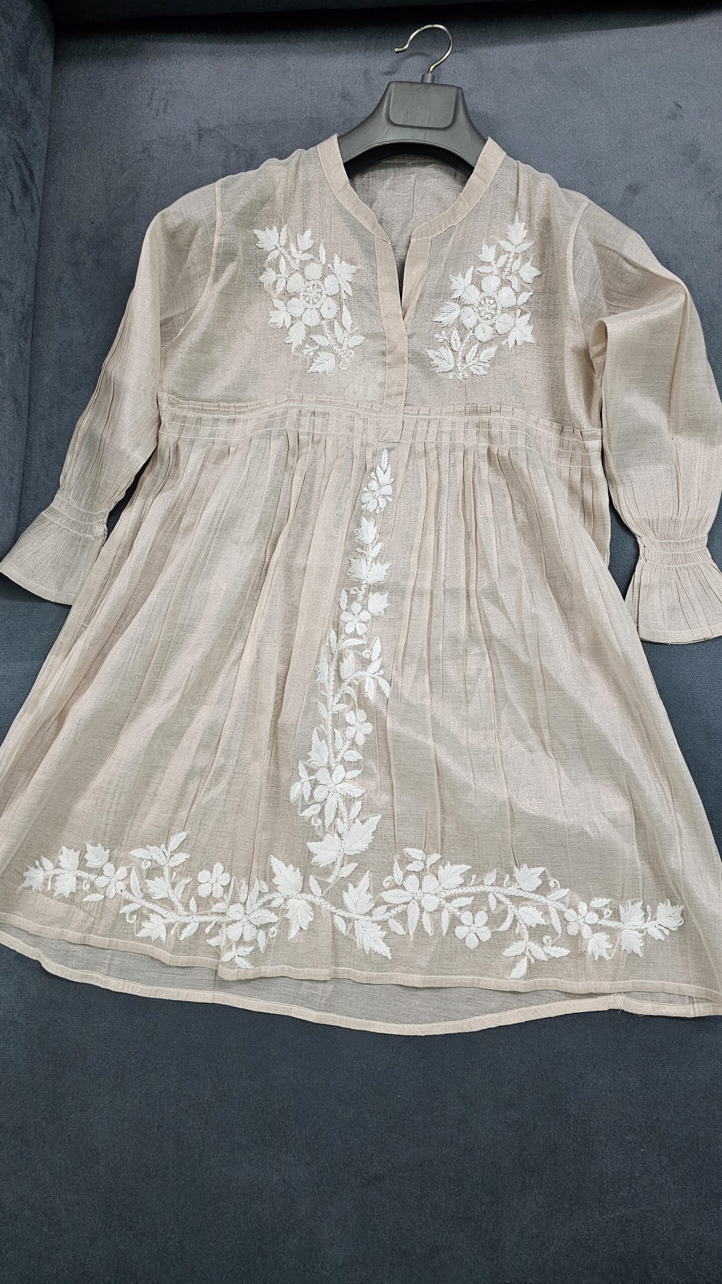 Beige Chikankari Handcrafted Tunic Top (1)