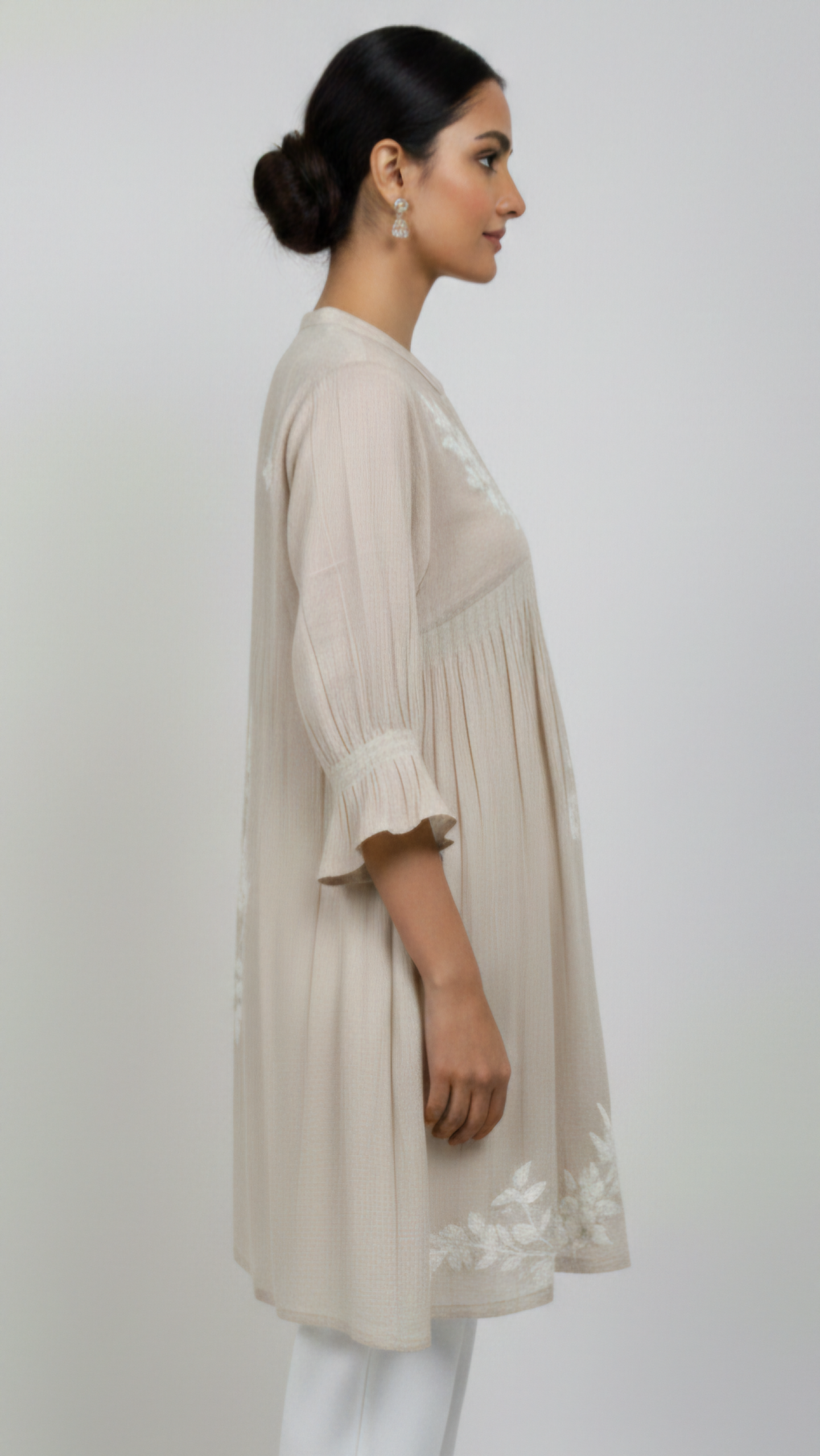 Beige Chikankari Handcrafted Tunic Top (3)