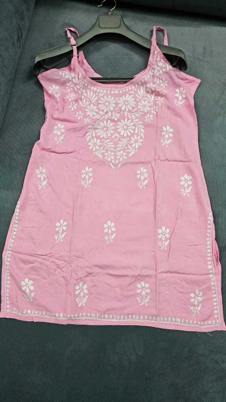 Handcrafted Sleeveless Chikankari Short Top (1)