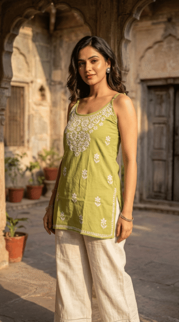 Handcrafted Sleeveless Chikankari Short Top