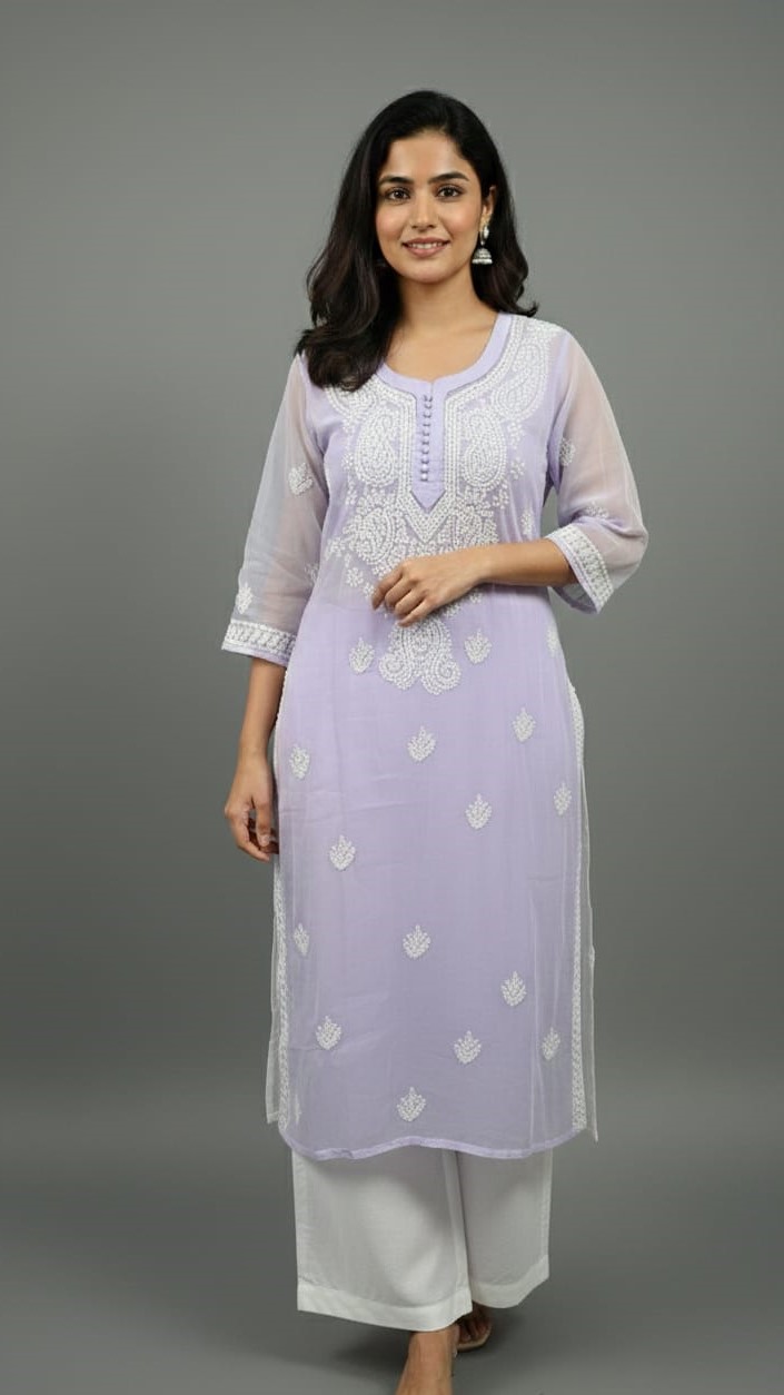 Lavender Chikankari Handcrafted Kurti with Free Spaghetti Inner (1)