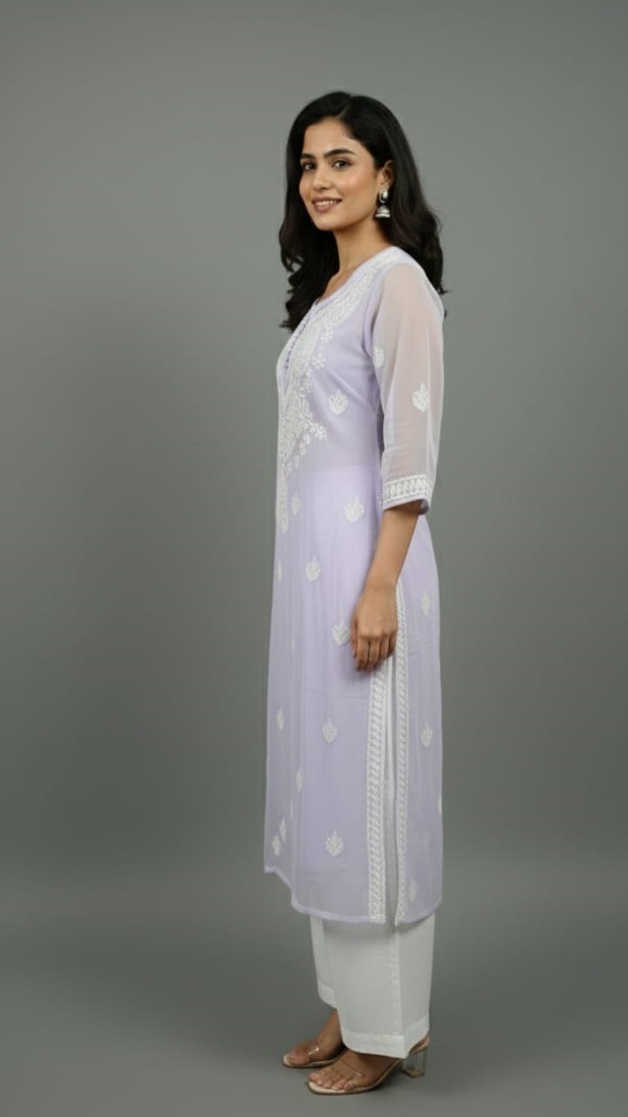 Lavender Chikankari Handcrafted Kurti with Free Spaghetti Inner (3)