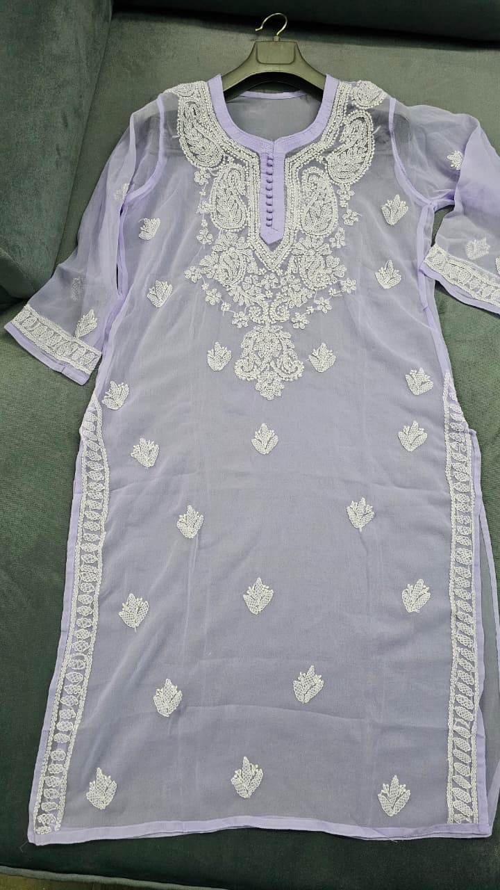 Lavender Chikankari Handcrafted Kurti with Free Spaghetti Inner (5)