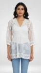 White Chikankari Handcrafted Short Frock Top