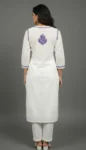 White Handcrafted Chikankari Kurti with Purple Embroidery (4)