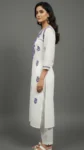 White Handcrafted Chikankari Kurti with Purple Embroidery (4)