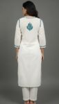 White Handcrafted Chikankari Kurti with Sea green Embroidery (1)