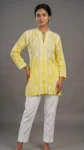 Yellow Chikankari Handcrafted Cotton short Top