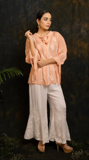 Peach Handcrafted Chikankari Short Top